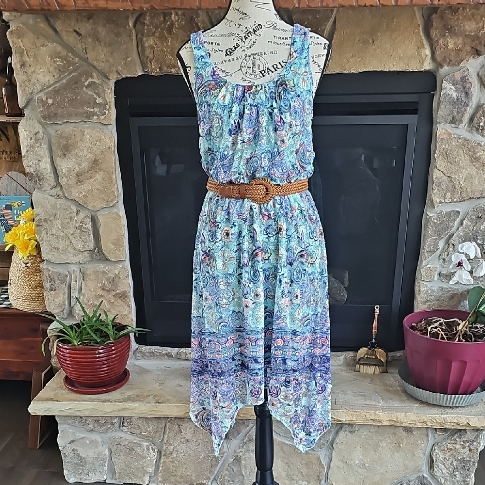Boho Paisley Handkerchief Hem Midi Dress Size M 7/9